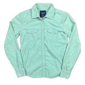 American Eagle Women's Mint Corduroy Snap Button Down Trucker Shacket Jacket M